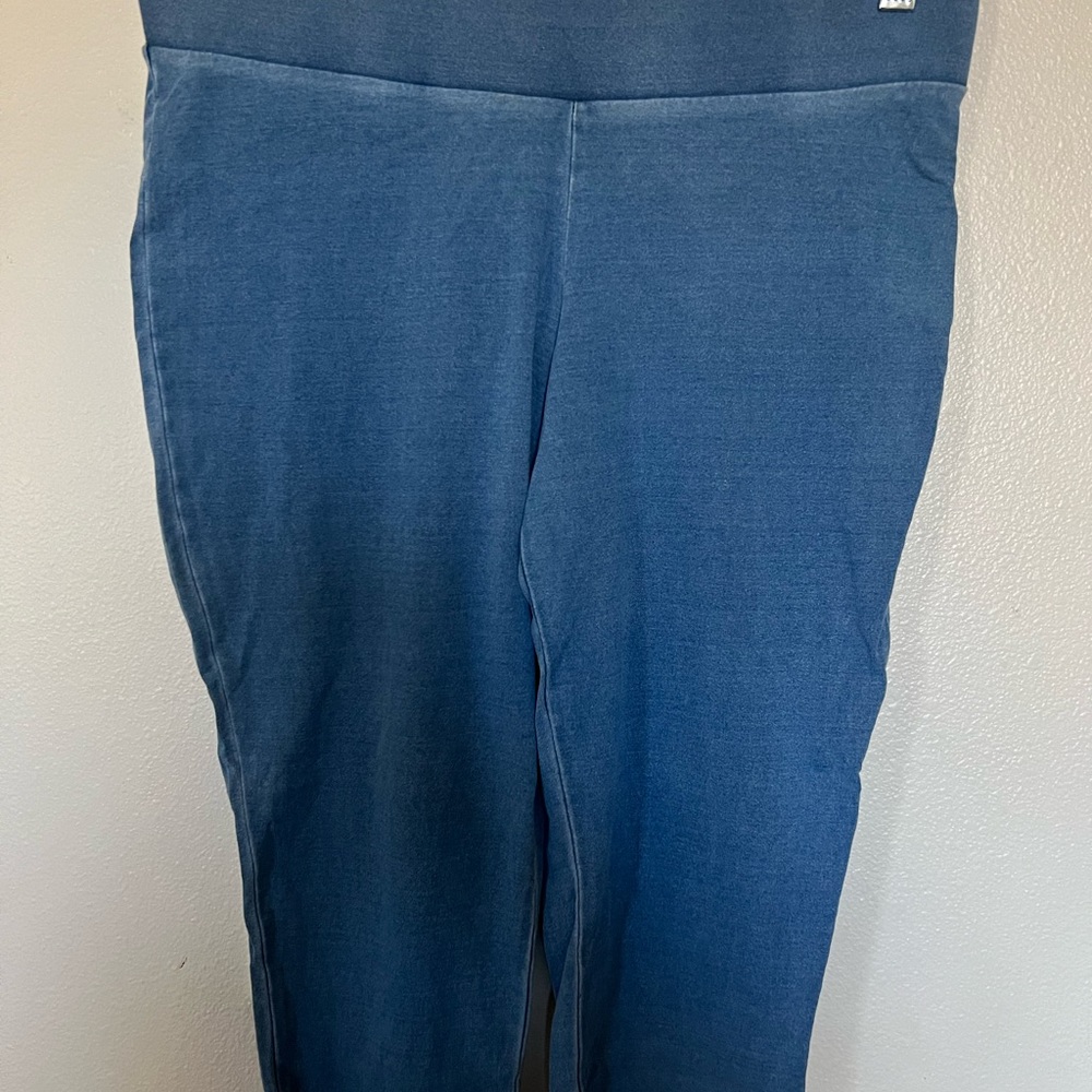 Leggings,crop, denim stretchy material.
